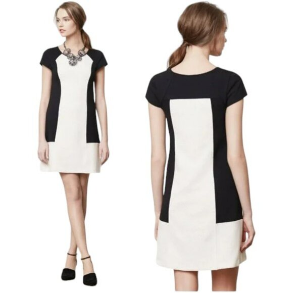 Maeve for Anthropologie Corby Textured Ponte Day Dress - Black/Cream - MP - Picture 1 of 5